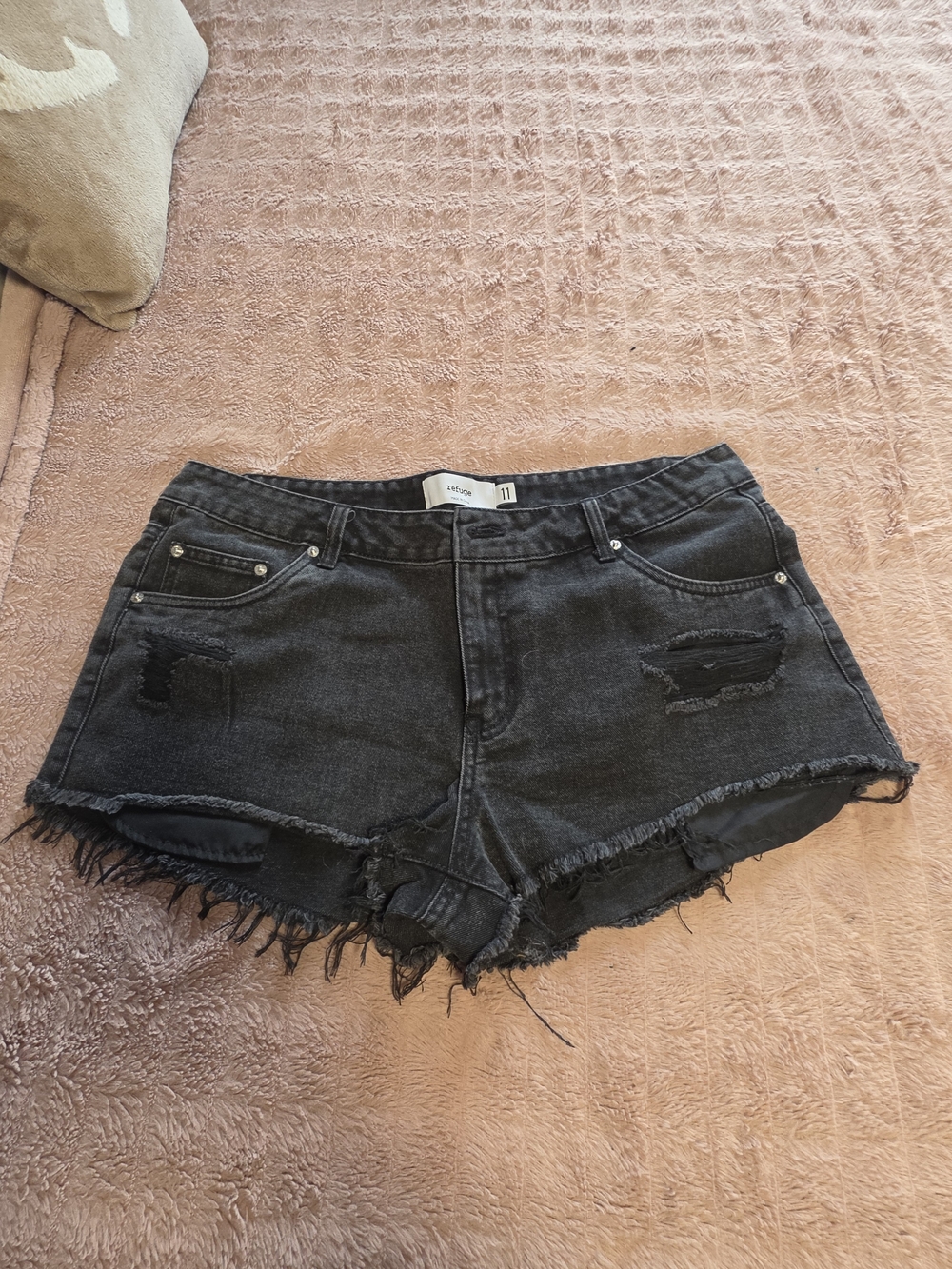 refuge Black Distressed Denim Cutoff Shorts